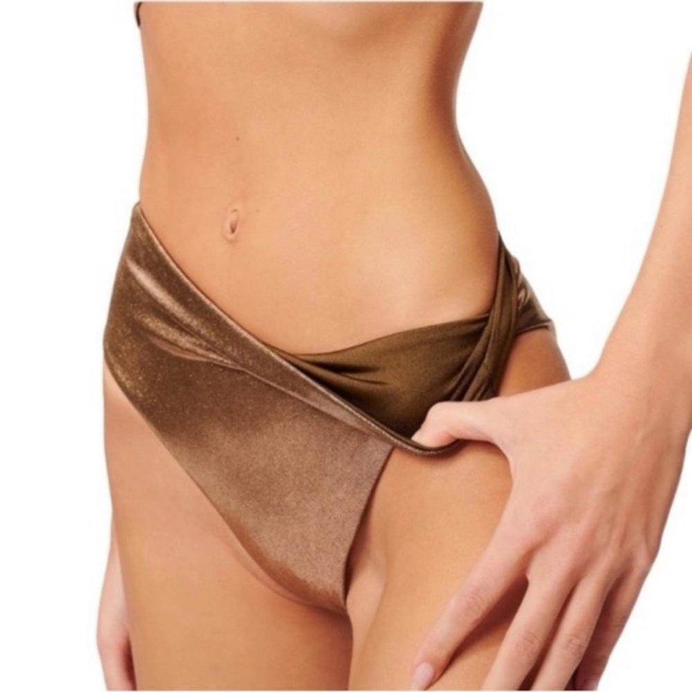 Good American Womens Foil Better Bikini Reversible Bottom Mocha Size M New - Picture 4 of 12
